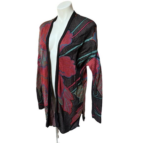 Peruvian Connection 100% Pima Cotton Floral Intarsia Knit Open Cardigan Large - Picture 5 of 8